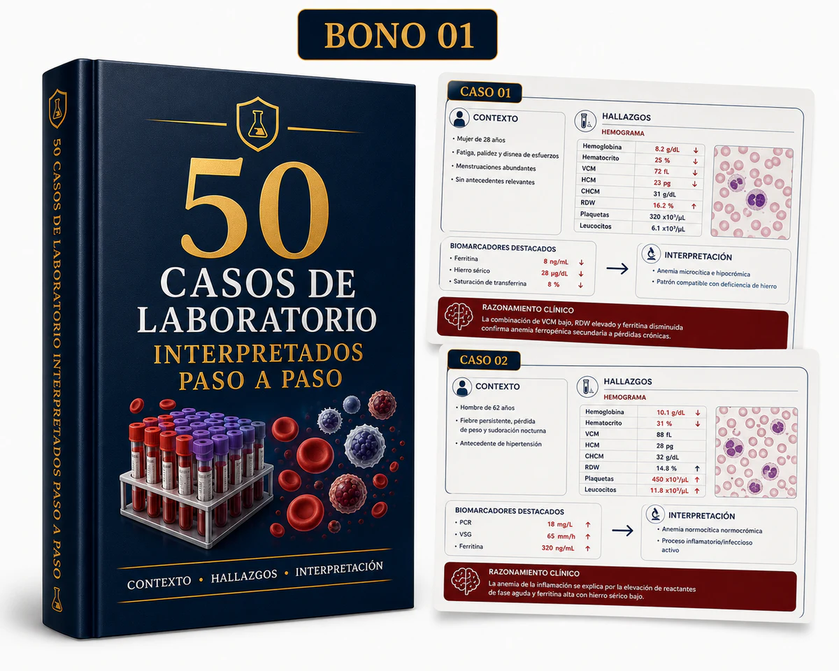 Mockup oficial de 50 Casos de Laboratorio Interpretados Paso a Paso